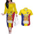 Custom Andorra Coat Of Arms Couples Matching Off The Shoulder Long Sleeve Dress and Hawaiian Shirt Narcissus Poeticus Flowers Flag Style