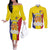 Custom Andorra Coat Of Arms Couples Matching Off The Shoulder Long Sleeve Dress and Long Sleeve Button Shirt Narcissus Poeticus Flowers Flag Style