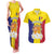 Custom Andorra Coat Of Arms Couples Matching Tank Maxi Dress and Hawaiian Shirt Narcissus Poeticus Flowers Flag Style