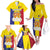 Custom Andorra Coat Of Arms Family Matching Off The Shoulder Long Sleeve Dress and Hawaiian Shirt Narcissus Poeticus Flowers Flag Style