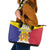 Custom Andorra Coat Of Arms Leather Tote Bag Narcissus Poeticus Flowers Flag Style