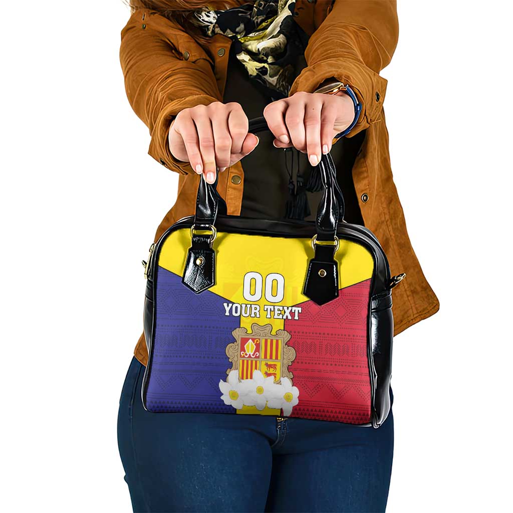 Custom Andorra Coat Of Arms Shoulder Handbag Narcissus Poeticus Flowers Flag Style