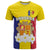 Custom Andorra Coat Of Arms T Shirt Narcissus Poeticus Flowers Flag Style