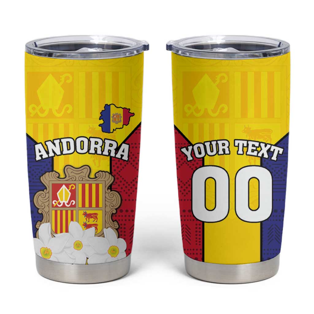 Custom Andorra Coat Of Arms Tumbler Cup Narcissus Poeticus Flowers Flag Style