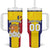 Custom Andorra Coat Of Arms Tumbler With Handle Narcissus Poeticus Flowers Flag Style