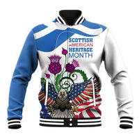 Scottish American Heritage Month Baseball Jacket Thistle And American Eagle