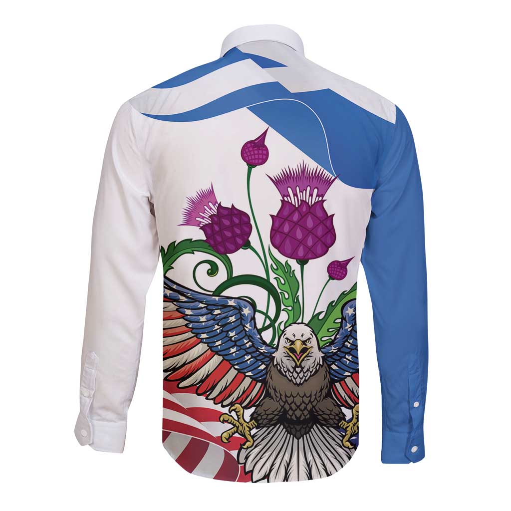 Scottish American Heritage Month Long Sleeve Button Shirt Thistle And American Eagle