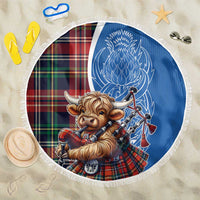 Scottish Tartan Beach Blanket Highland Cow Playing Bagpipes