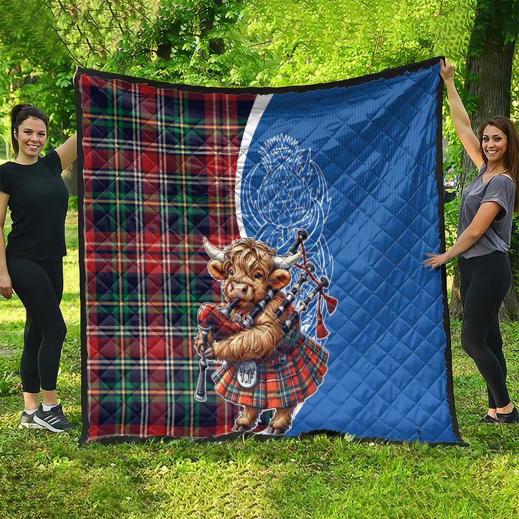 Scottish Tartan Quilt Highland Cow Playing Bagpipes