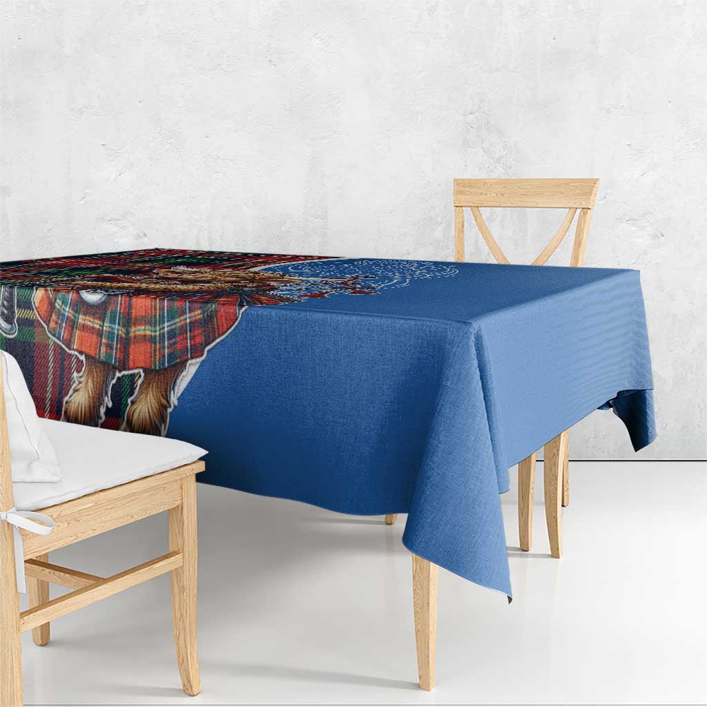 Scottish Tartan Tablecloth Highland Cow Playing Bagpipes