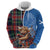 Scottish Tartan Zip Hoodie Highland Cow Playing Bagpipes