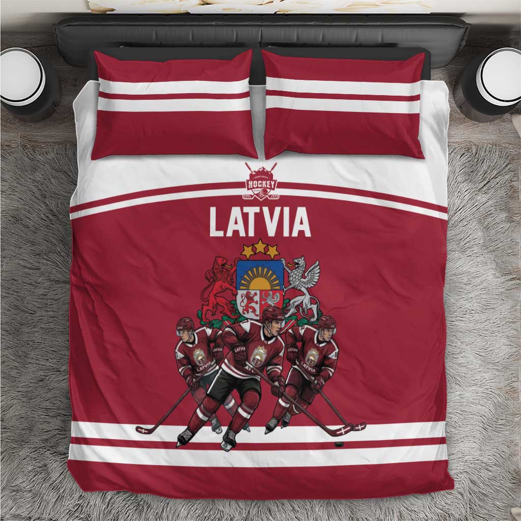 Latvia Hockey Pride Bedding Set Baltic Ice Warriors