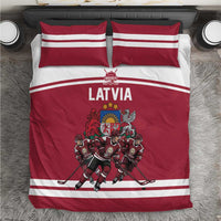 Latvia Hockey Pride Bedding Set Baltic Ice Warriors