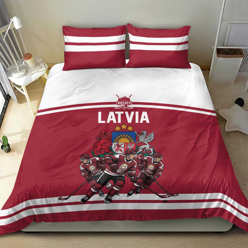 Latvia Hockey Pride Bedding Set Baltic Ice Warriors