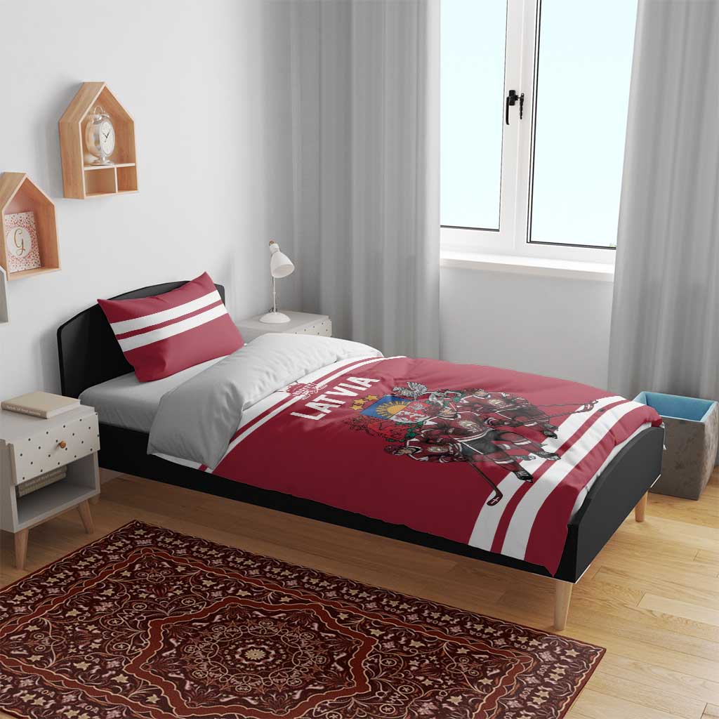 Latvia Hockey Pride Bedding Set Baltic Ice Warriors