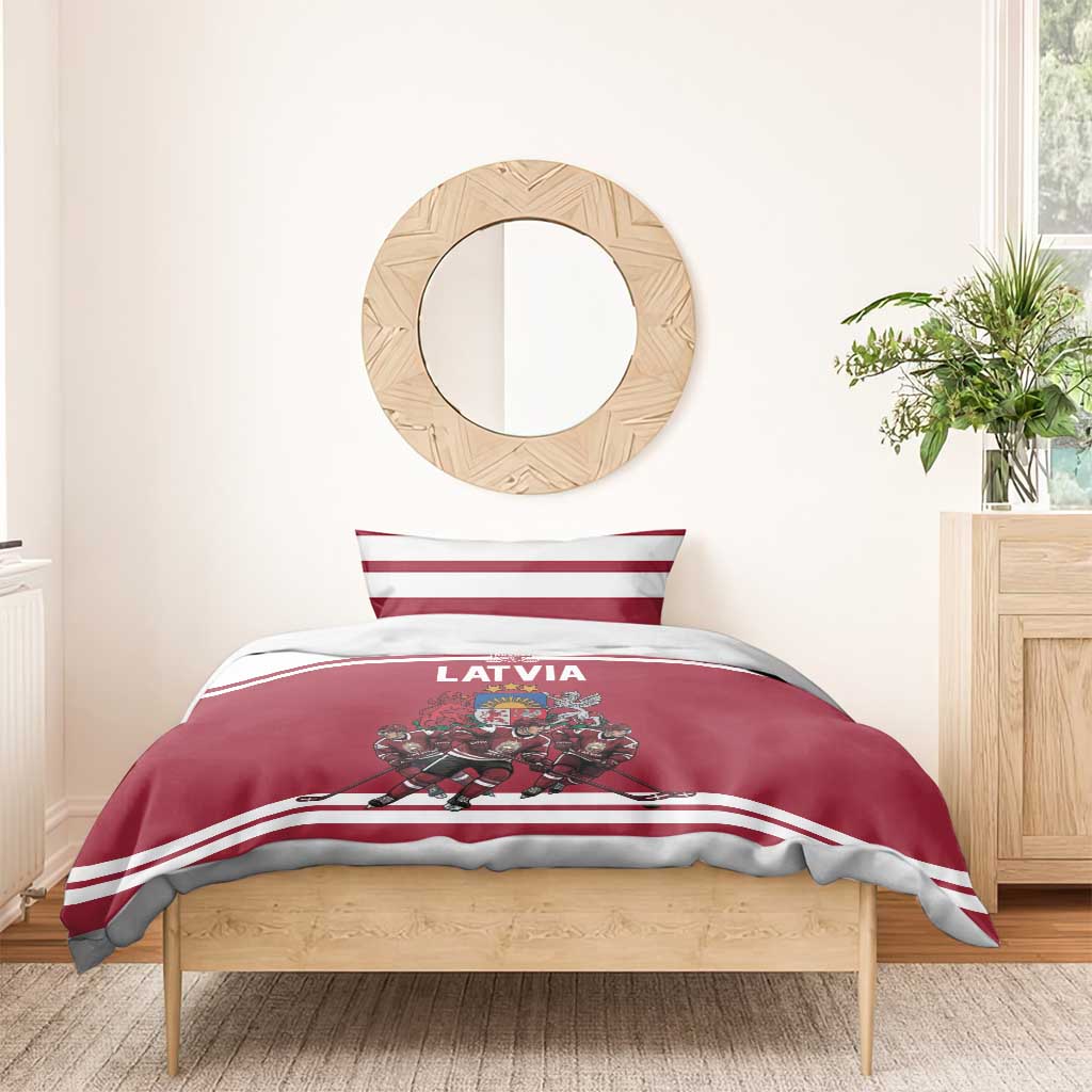 Latvia Hockey Pride Bedding Set Baltic Ice Warriors