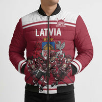Latvia Hockey Pride Custom Bomber Puffer Jacket Baltic Ice Warriors