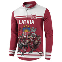 Latvia Hockey Pride Custom Button Sweatshirt Baltic Ice Warriors