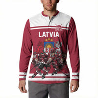 Latvia Hockey Pride Custom Button Sweatshirt Baltic Ice Warriors