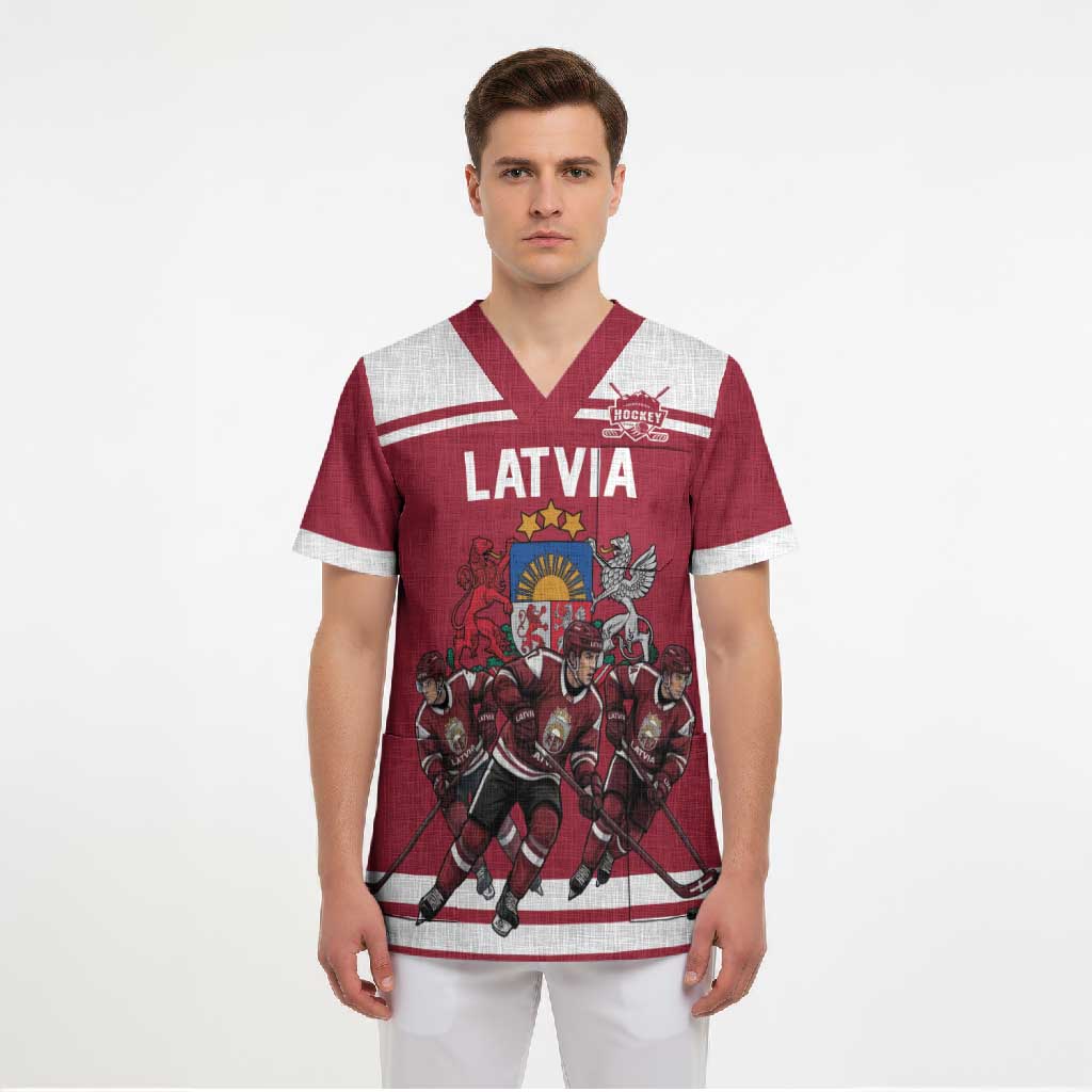 Latvia Hockey Pride Custom Scrub Top Baltic Ice Warriors