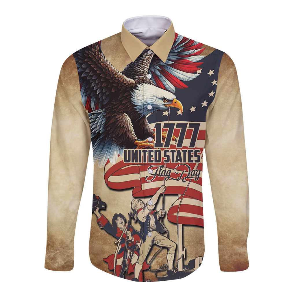 United States Flag Day Eagle 1777 Long Sleeve Button Shirt Patriotic American Flag