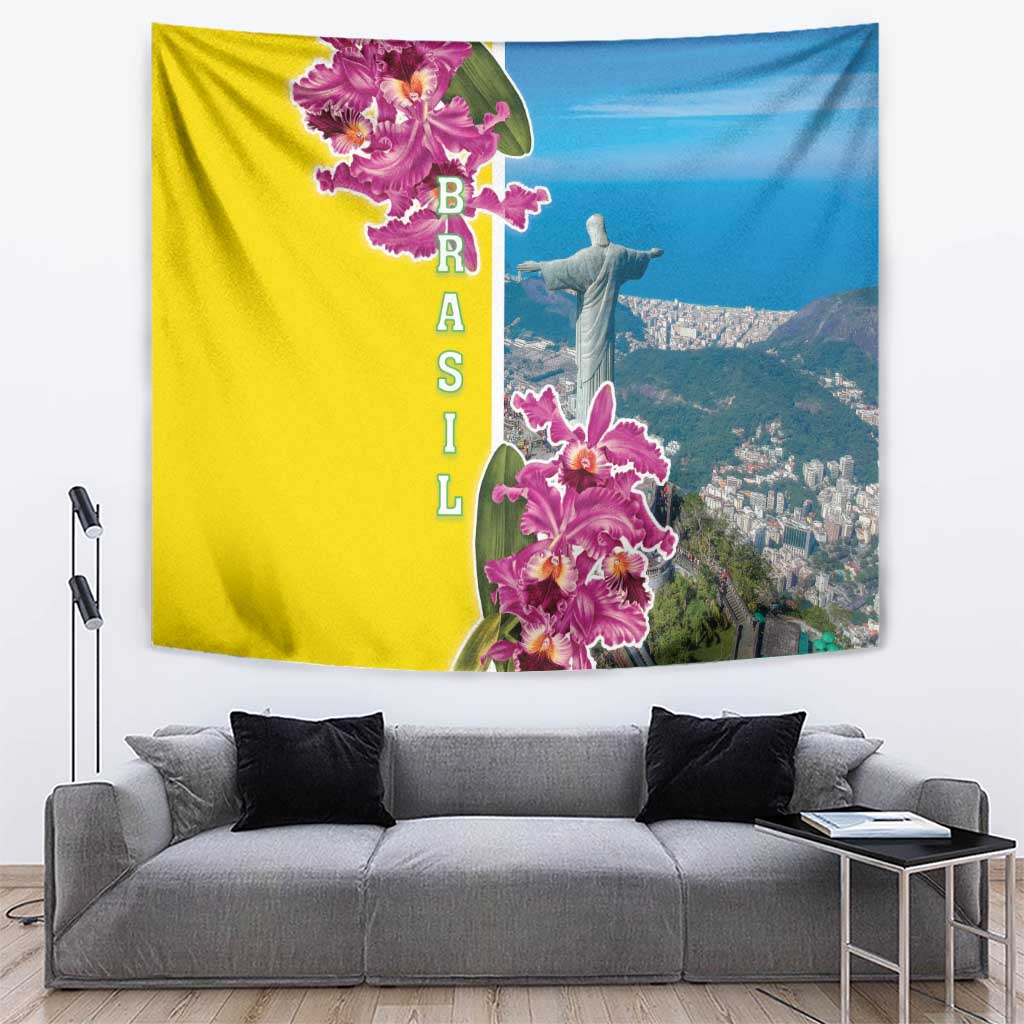 Brazil Cattleya Labiata Tapestry Christ The Redeemer And Flag Color Style