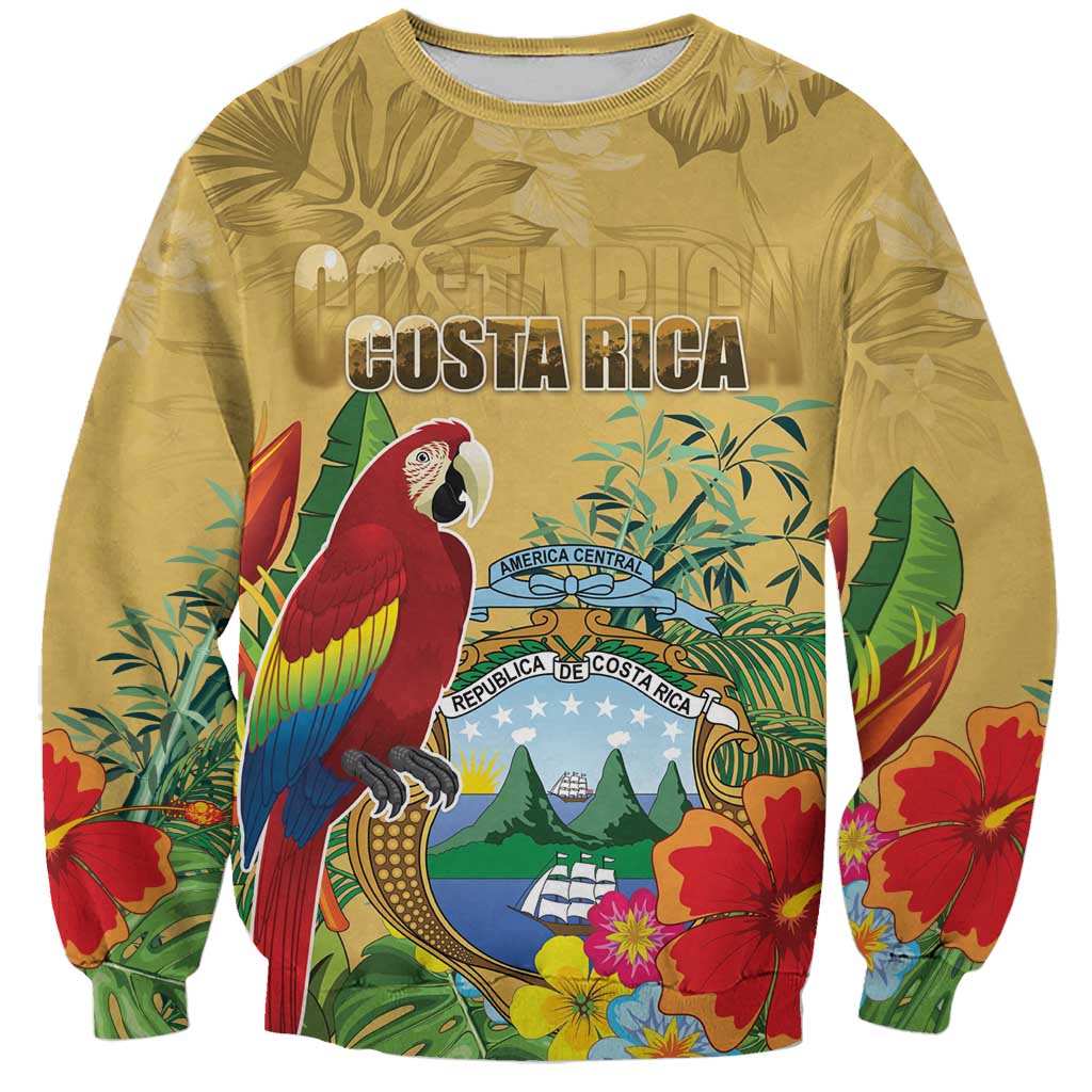 Costa Rica Independence Day Sweatshirt Scarlet Macaw Parrot Tropical Flowers - Wonder Print Shop