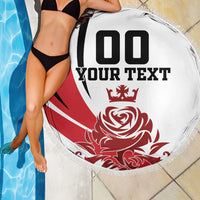 Circular fringed beach blanket with England flag graphic and 'YOUR TEXT' design