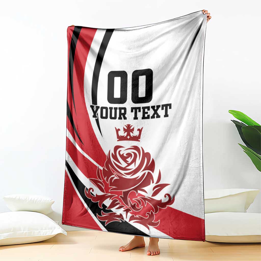 Custom England football blanket with red black stripes and large 00 YOUR TEXT design