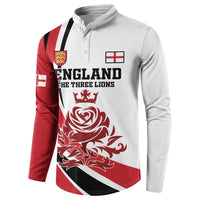 White button sweatshirt with England logo, lion graphic, and red curved side panel