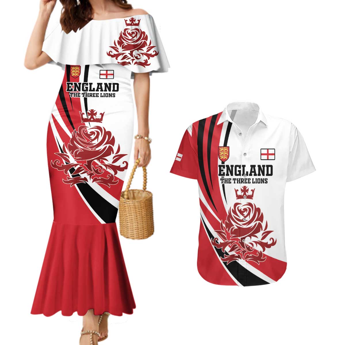 Custom England Football Couples Matching Mermaid Dress and Hawaiian Shirt Simple Style - Wonder Print Shop