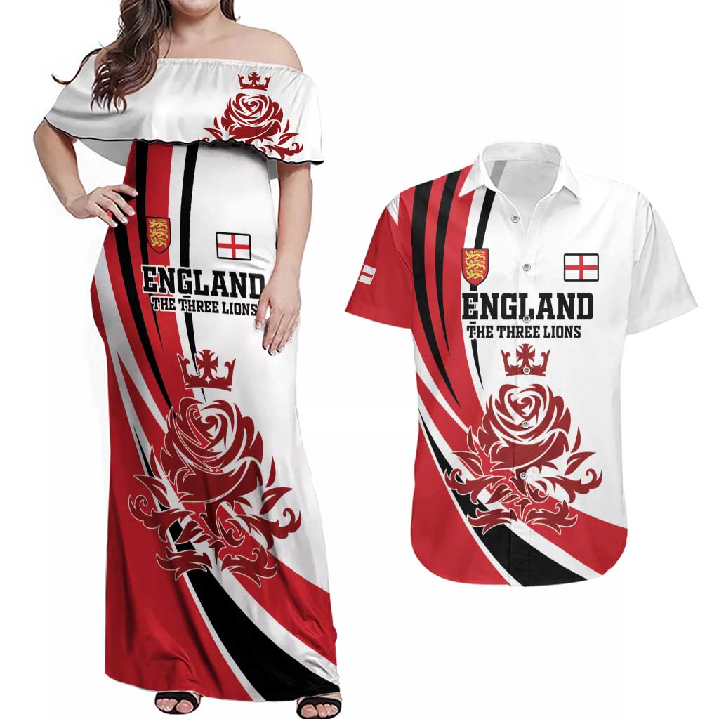 Custom England Football Couples Matching Off Shoulder Maxi Dress and Hawaiian Shirt Simple Style - Wonder Print Shop