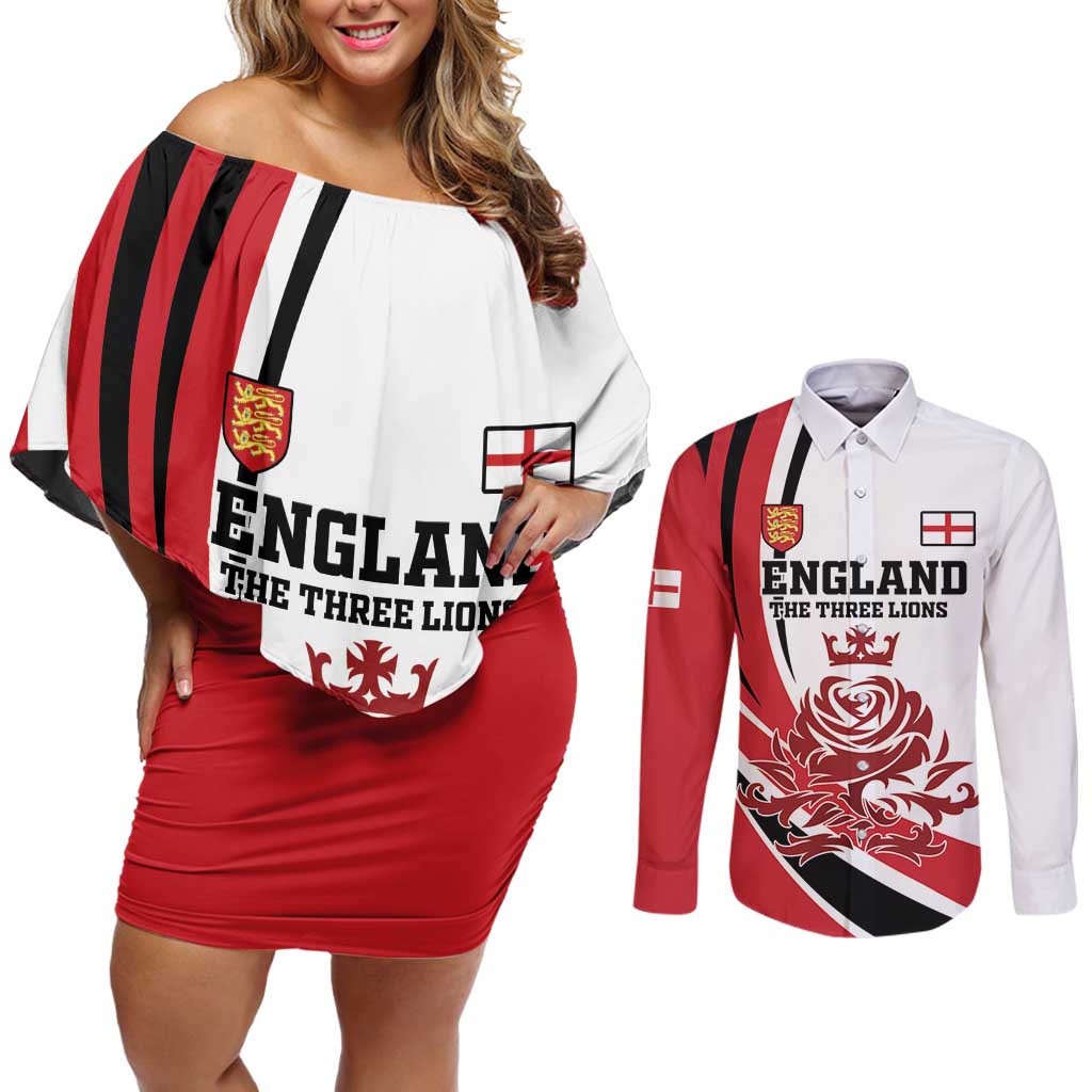 Custom England Football Couples Matching Off Shoulder Short Dress and Long Sleeve Button Shirt Simple Style - Wonder Print Shop