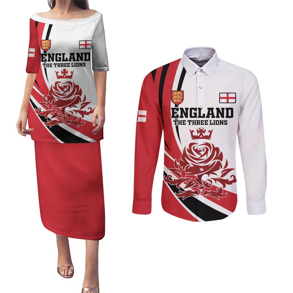 Custom England Football Couples Matching Puletasi and Long Sleeve Button Shirt Simple Style - Wonder Print Shop