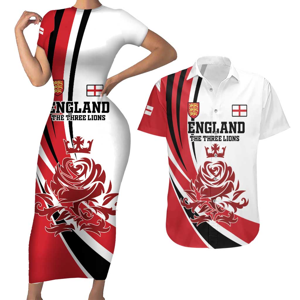 Custom England Football Couples Matching Short Sleeve Bodycon Dress and Hawaiian Shirt Simple Style - Wonder Print Shop