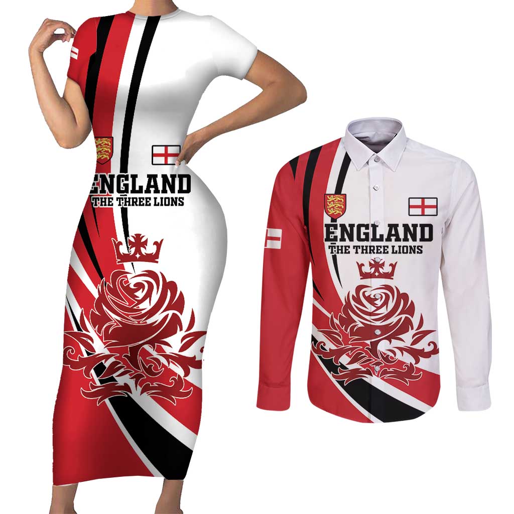 Custom England Football Couples Matching Short Sleeve Bodycon Dress and Long Sleeve Button Shirt Simple Style - Wonder Print Shop