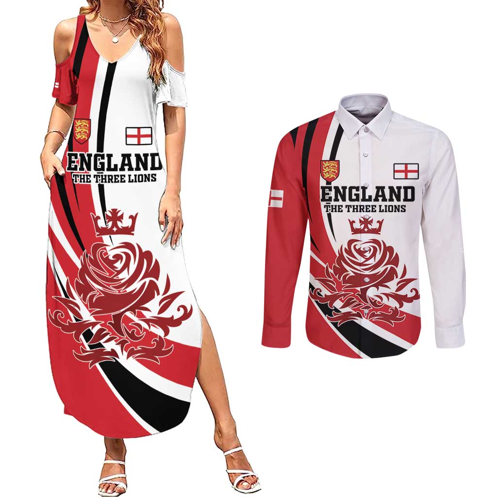 Custom England Football Couples Matching Summer Maxi Dress and Long Sleeve Button Shirt Simple Style - Wonder Print Shop