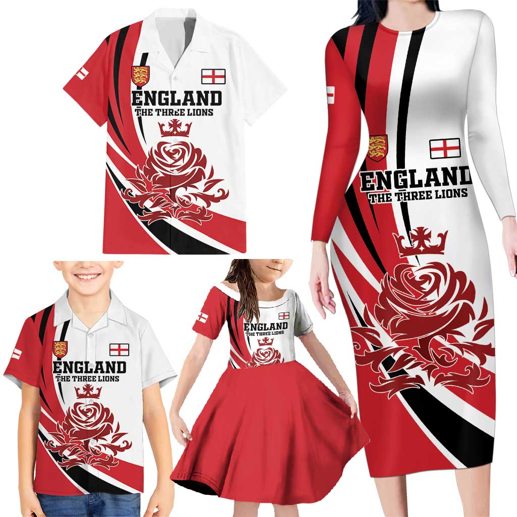 Custom England Football Family Matching Long Sleeve Bodycon Dress and Hawaiian Shirt Simple Style - Wonder Print Shop