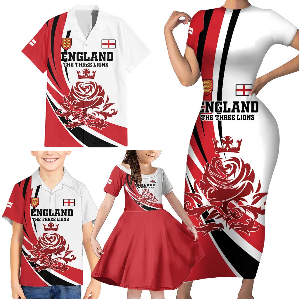 Custom England Football Family Matching Short Sleeve Bodycon Dress and Hawaiian Shirt Simple Style - Wonder Print Shop