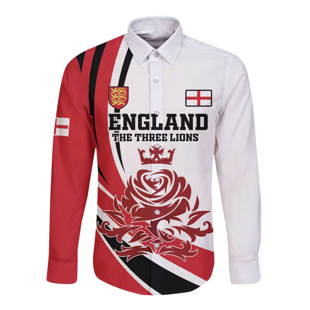 Custom England Football Long Sleeve Button Shirt Simple Style - Wonder Print Shop