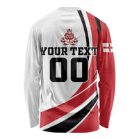 White and red England football long-sleeve shirt back with crest, 'YOUR TEXT' and 00
