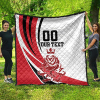 Quilted outdoor blanket with red, white, and black diagonal stripes and '100 YOUR TEXT'