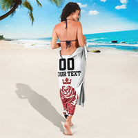 England football sarong, white base with 'YOUR TEXT' and red rose panel