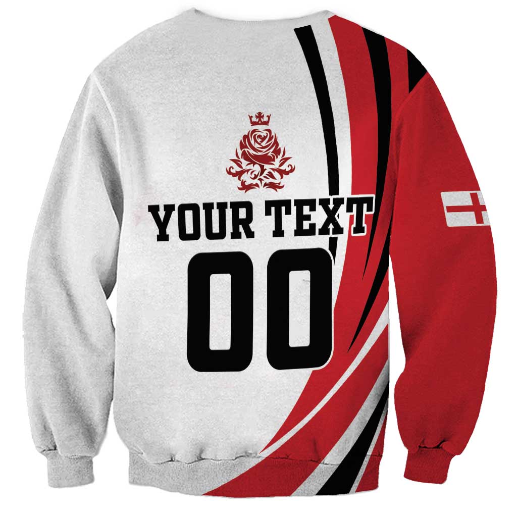 Unisex light gray sweatshirt with red sleeves, YOUR TEXT 00 and England-style crest