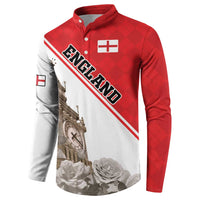 Red and white button sweatshirt with diagonal England banner and flag-cross details