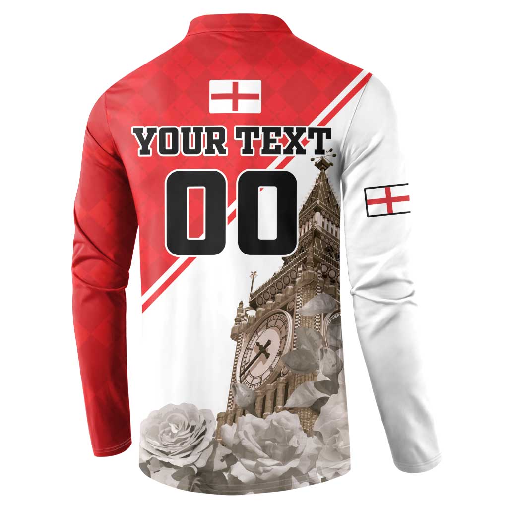 Red and white button sweatshirt, back print with YOUR TEXT 00 and Big Ben