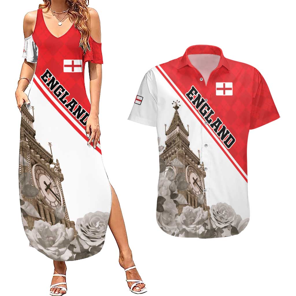 Custom England Rose Couples Matching Summer Maxi Dress and Hawaiian Shirt With Big Ben - Wonder Print Shop