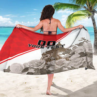White rose print sarong with red diagonal band, custom text, and Big Ben on back