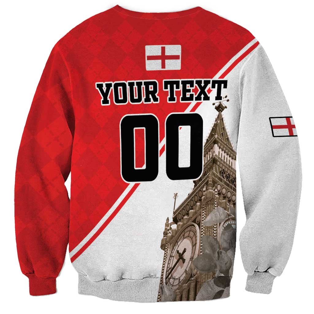 Unisex sweatshirt with red/white back graphic YOUR TEXT and 00 over Big Ben.