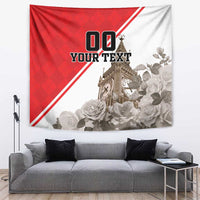 Wall-hanging tapestry featuring Big Ben clock, roses, and '00 YOUR TEXT' text